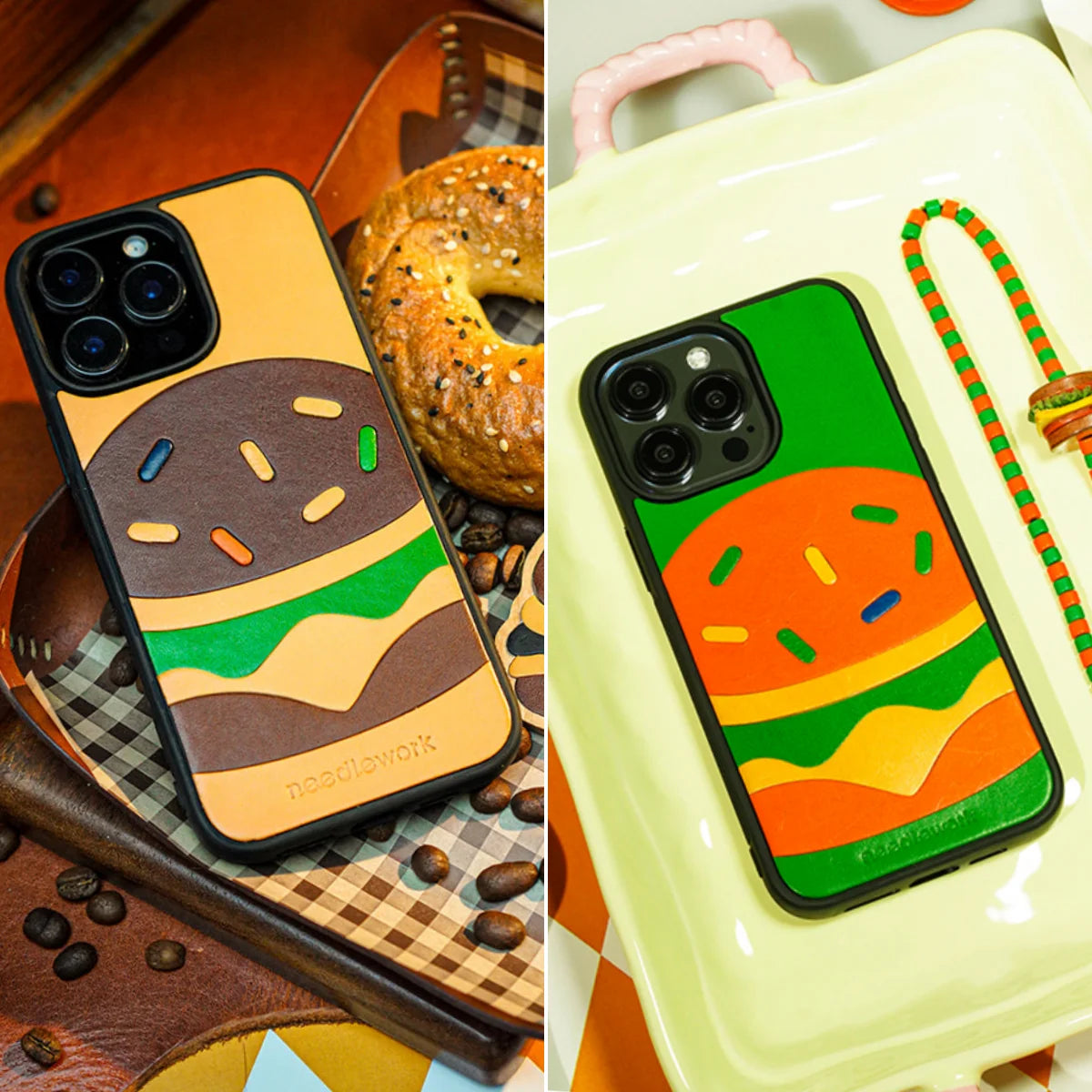 iPhone 16 Pro Case | Hand Made Leather | Hamburger Design