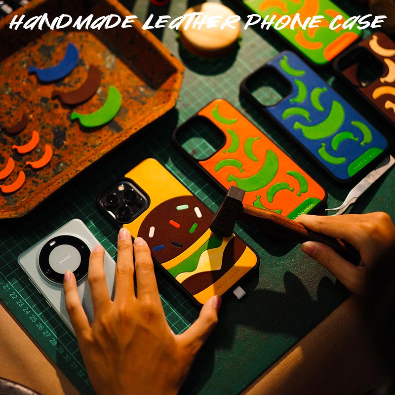 iPhone 15 Pro Case | Hand Made Leather | Ice Cream Design