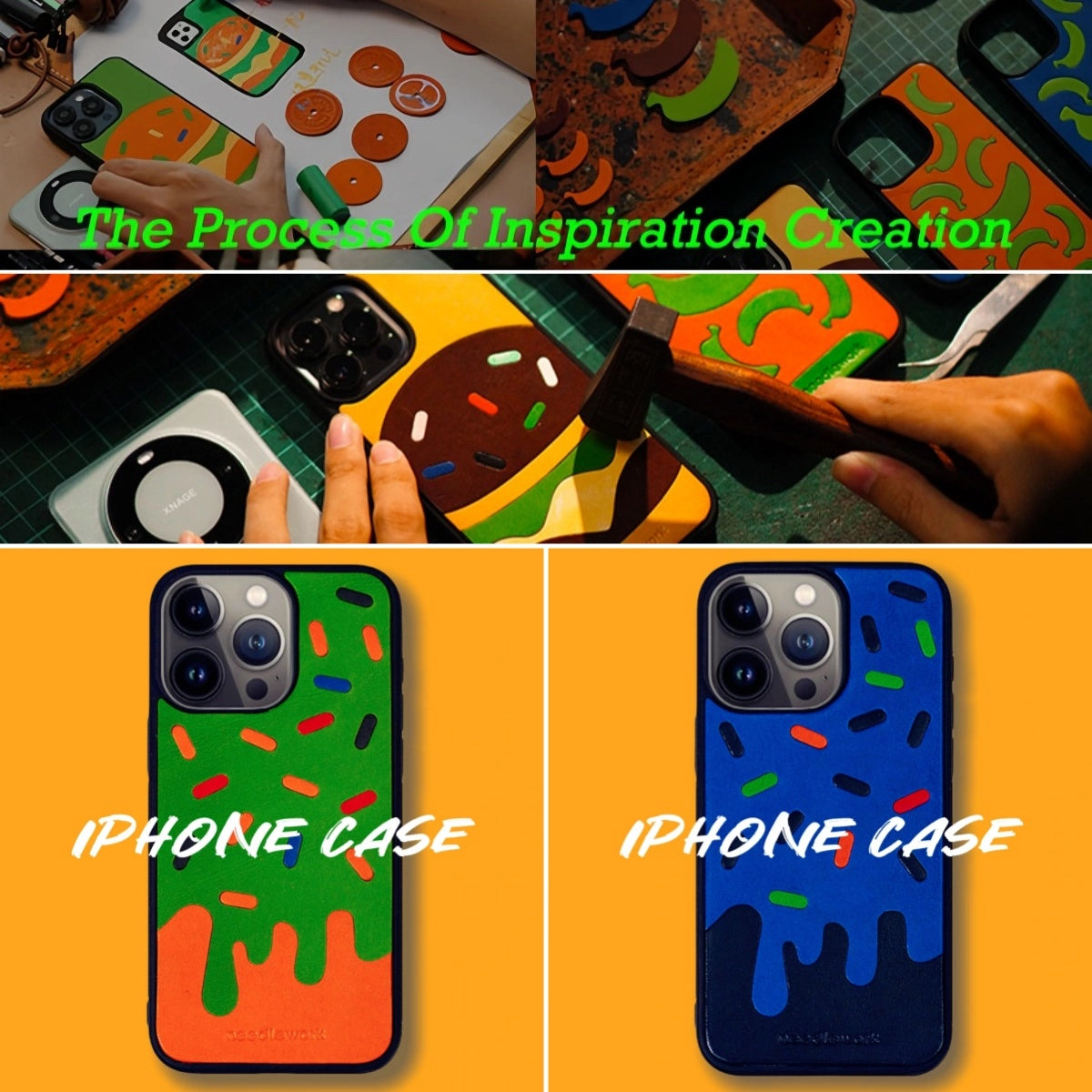 iPhone 15 Pro Case | Hand Made Leather | Ice Cream Design