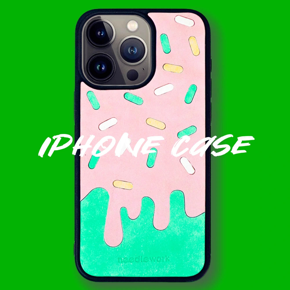 iPhone 15 Pro Case | Hand Made Leather | Ice Cream Design
