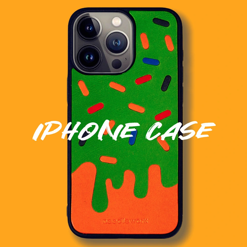 iPhone 15 Pro Case | Hand Made Leather | Ice Cream Design