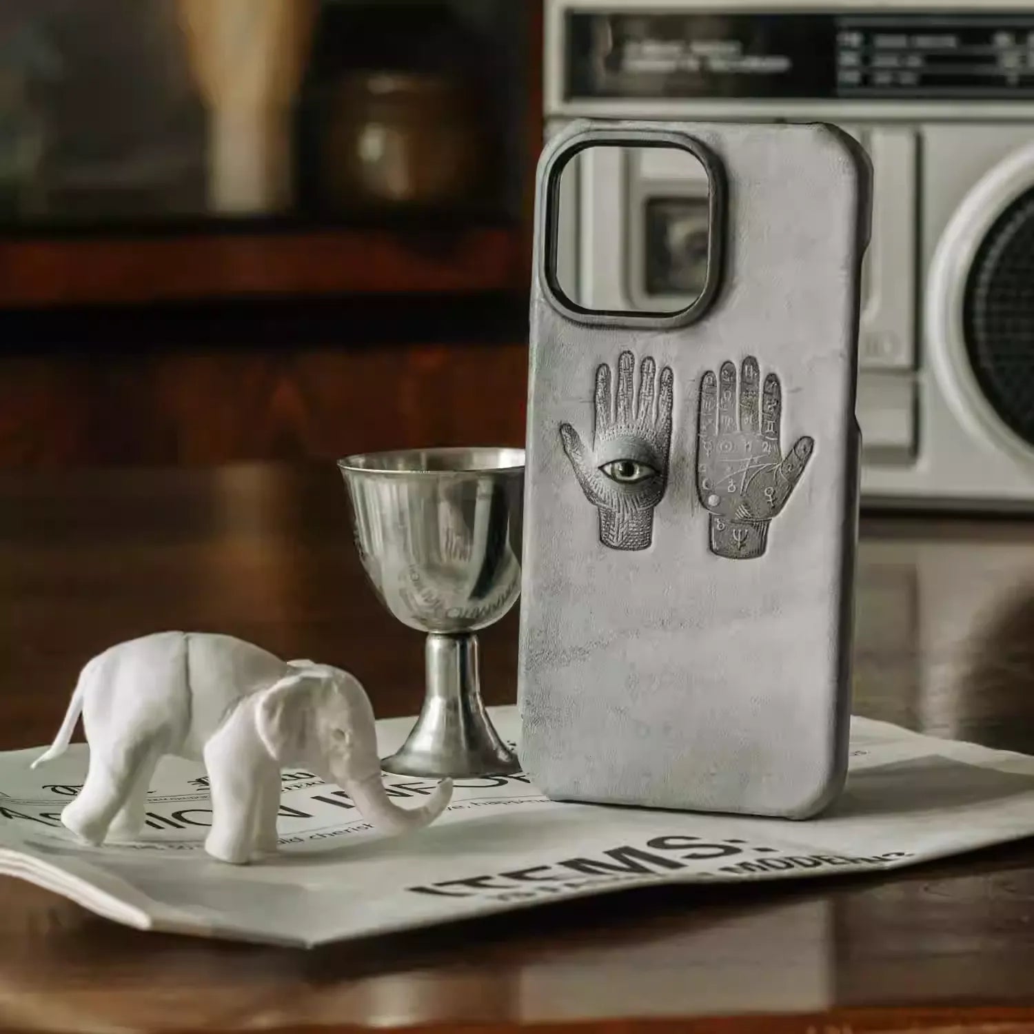 iPhone 16 Pro Case | 3D Eye and Hand | Handmade Leather