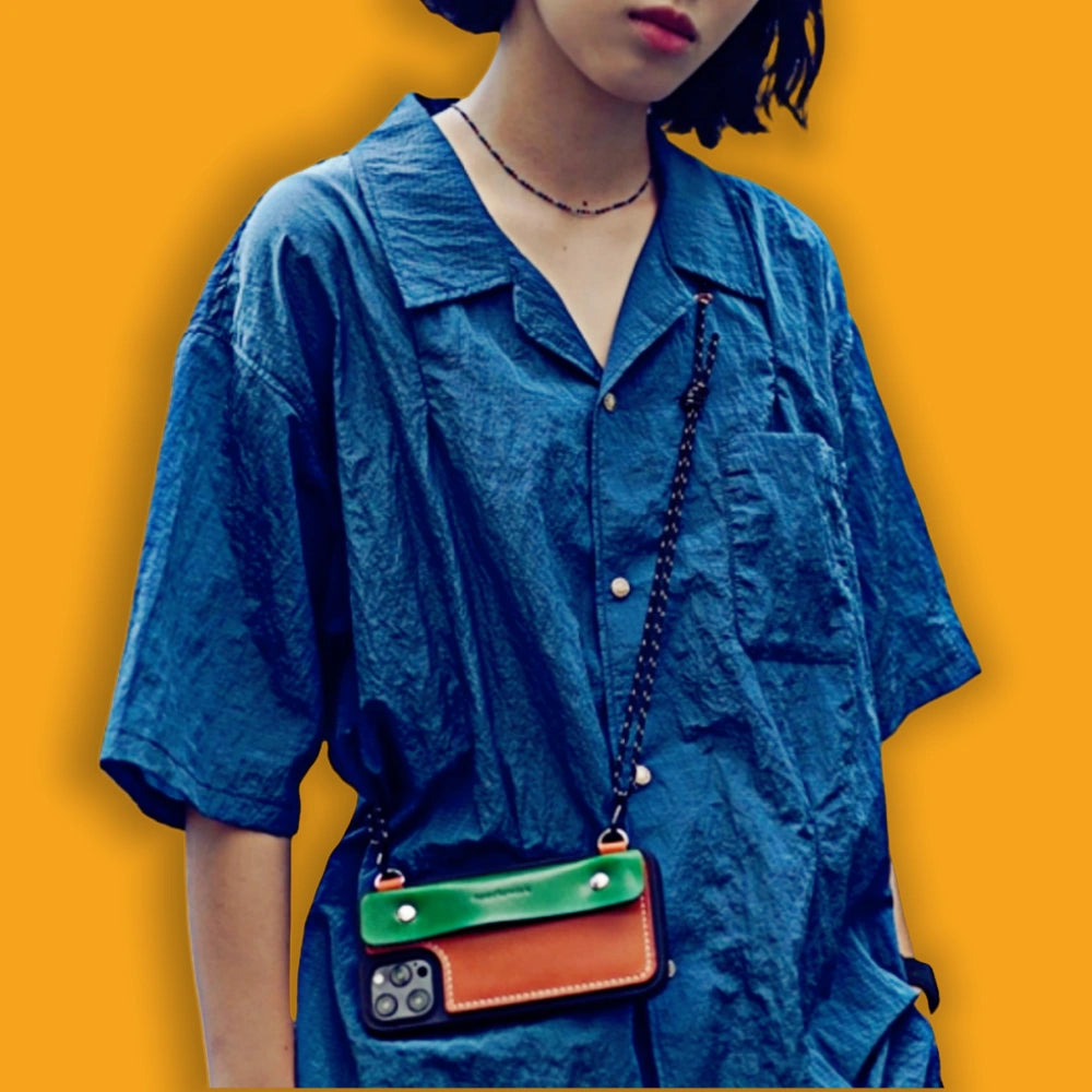 iPhone 14 Plus Case | Leather Strap Crossbody Wallet