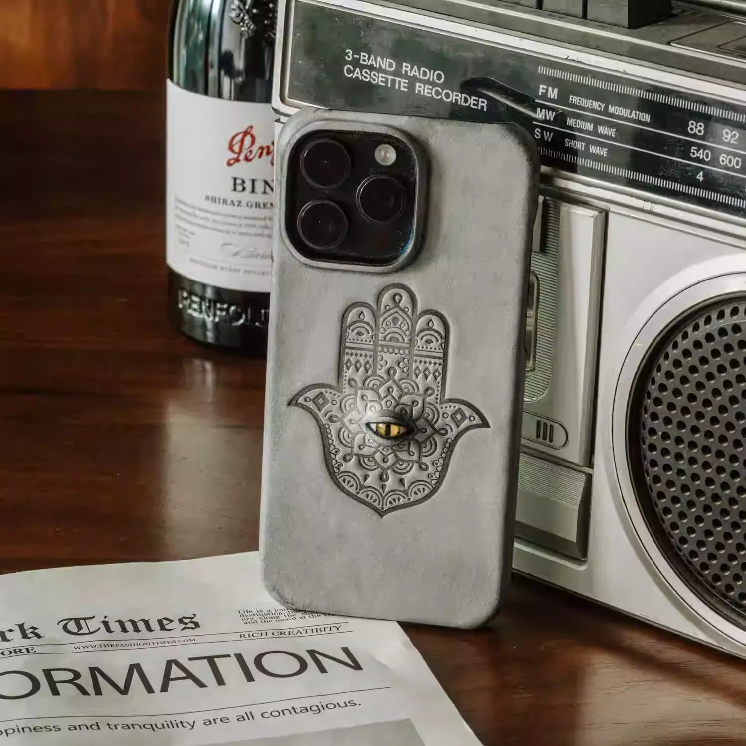 iPhone 16 Pro Case | 3D Eye and Hand | Handmade Leather