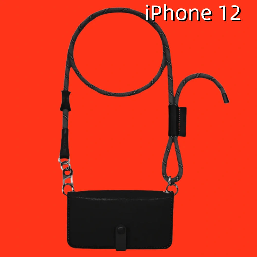 iPhone 12 Max Leather Case | with Strap and Flip Wallet