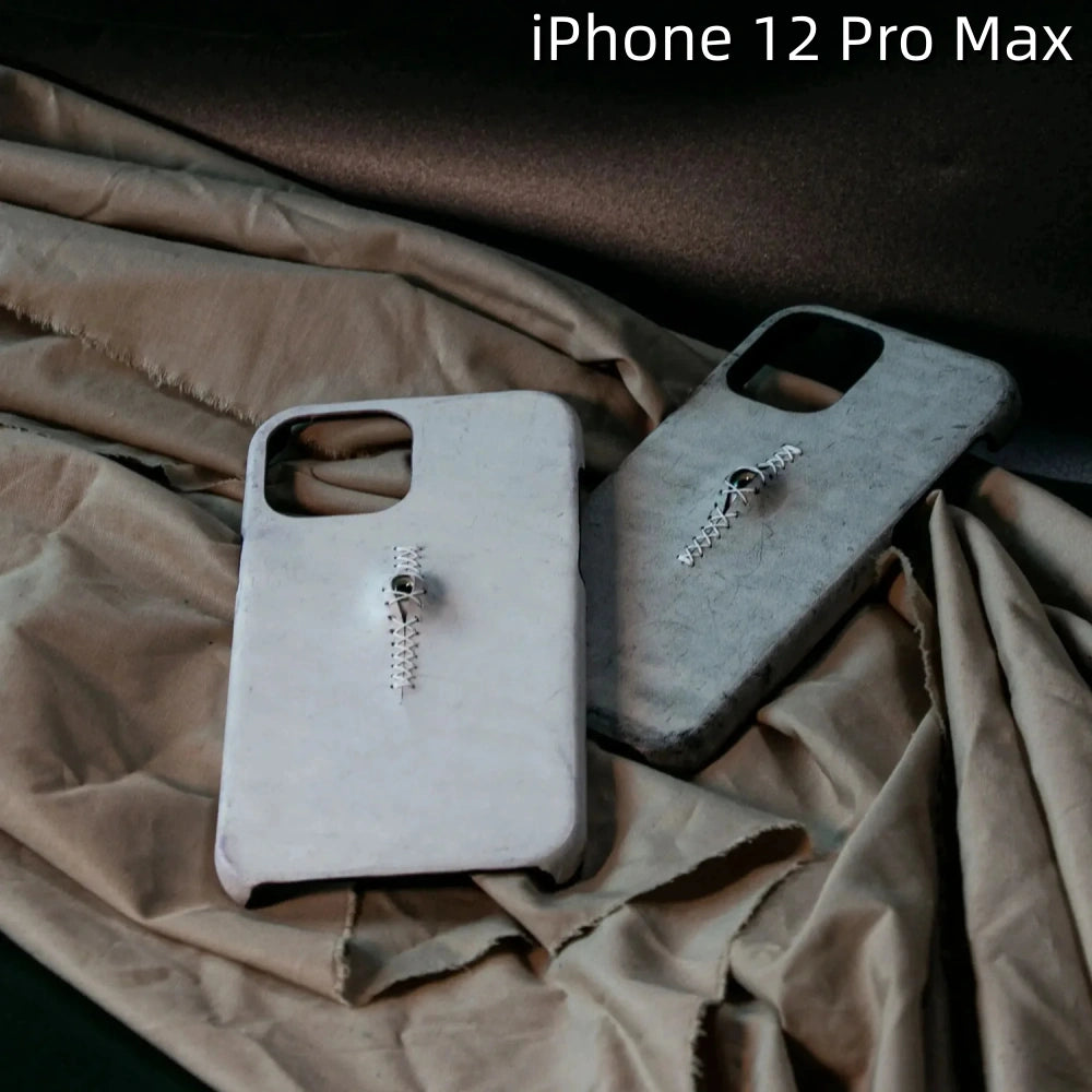 iPhone 12 Pro Max Leather Case | with 3D Eye Sutures Pattern