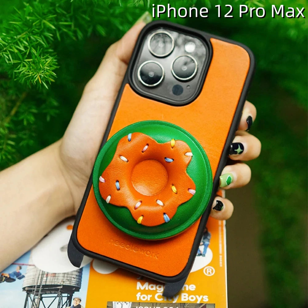 iPhone 12 Pro Max Leather Case | with Strap Crossbody and Donut Design