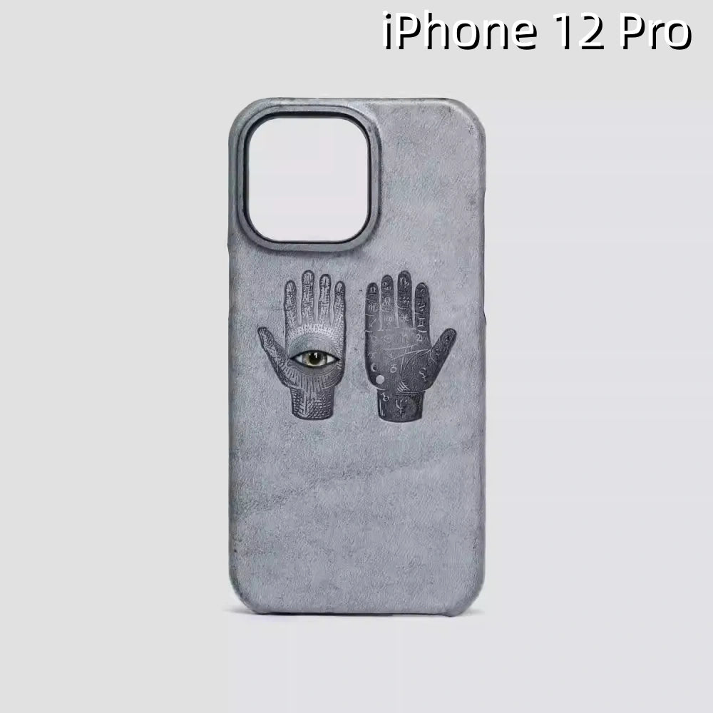 iPhone 12 Pro Leather Case | with 3D Eye and Hand Pattern