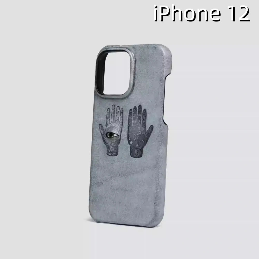 iPhone 12 Leather Case | with 3D Eye and Hand Pattern