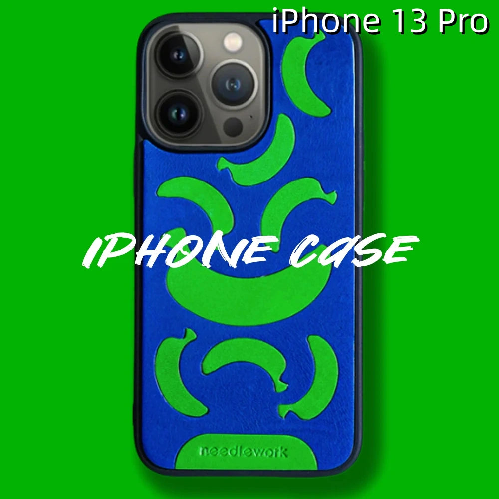 iPhone 13 Pro Leather Case | with Hand Made Banana Design