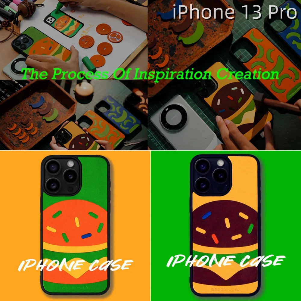 iPhone 13 Pro Leather Case | with Hand Made Hamburger Design