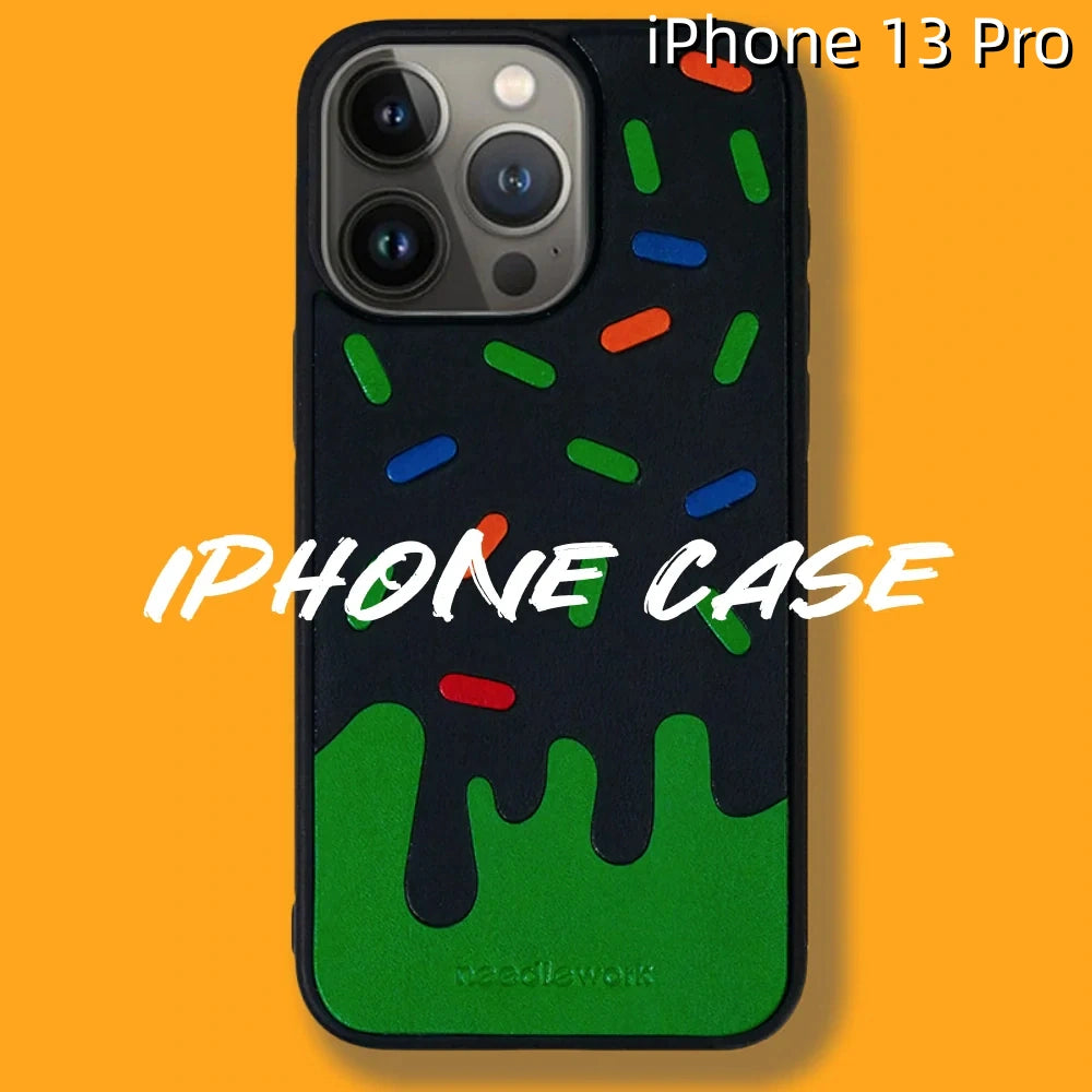 iPhone 13 Pro Leather Case | with Hand Made Ice Cream Design