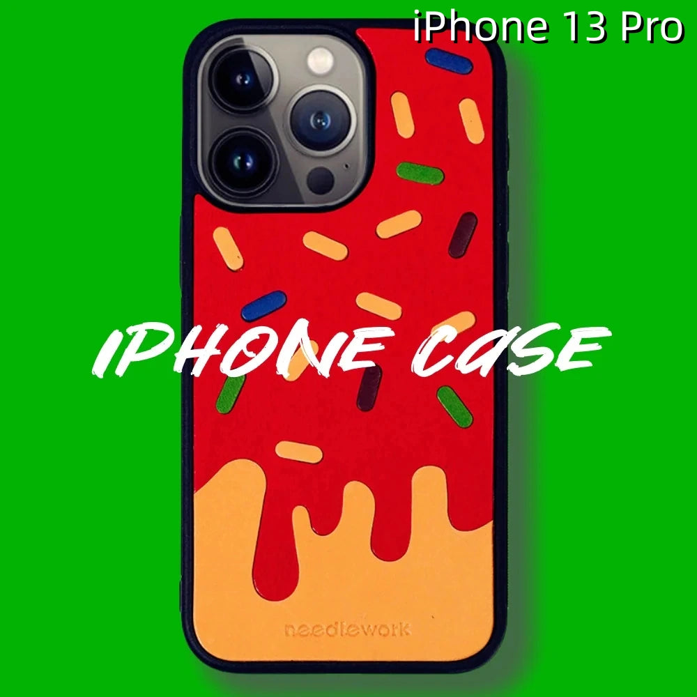 iPhone 13 Pro Leather Case | with Hand Made Ice Cream Design