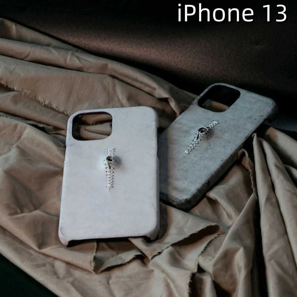 iPhone 13 Leather Case | with 3D Eye Sutures Design