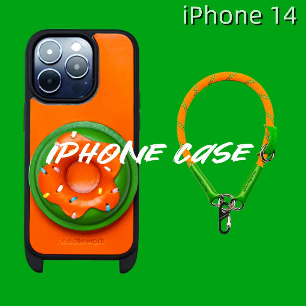 iPhone 14 Leather Case | with Handle Strap and Donut Design
