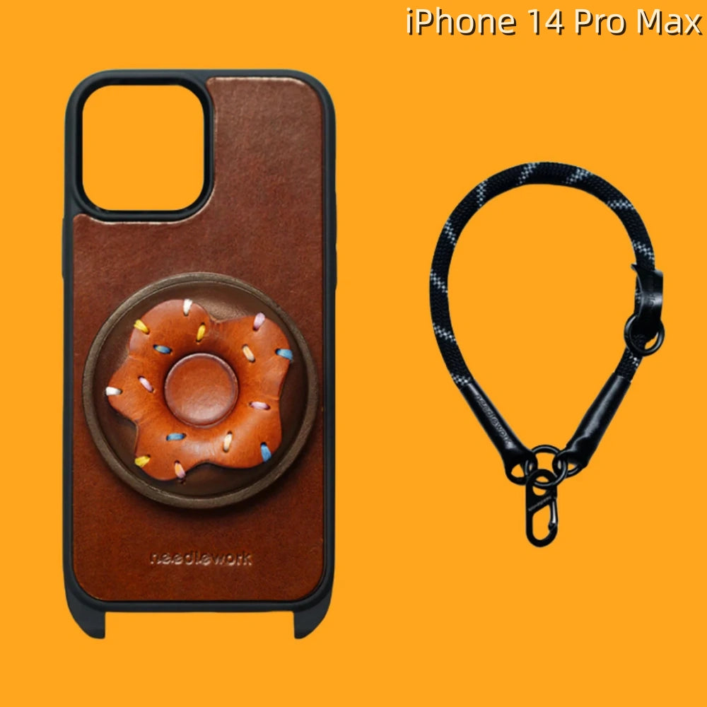iPhone 14 Pro Max Leather Case | with Handle Strap and Donut Design
