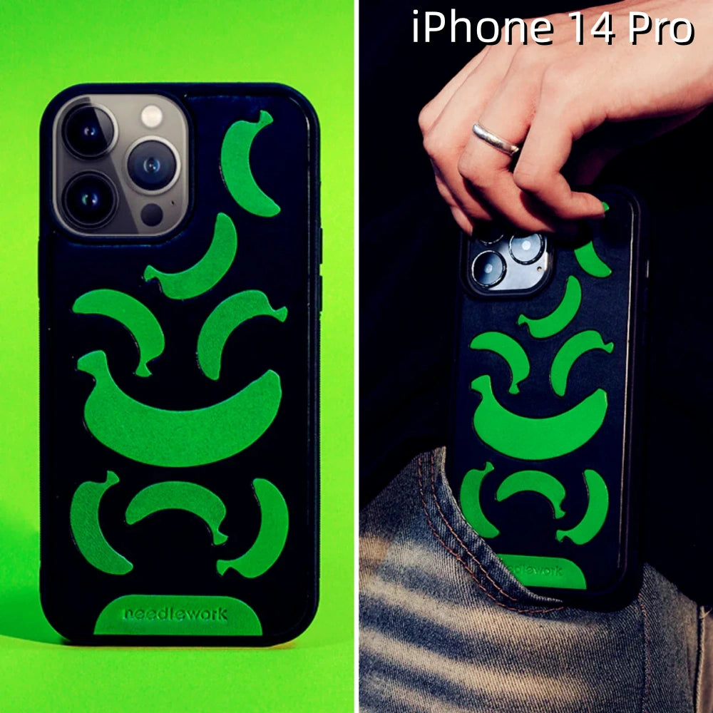 iPhone 14 Pro Leather Case | with Hand Made Banana Design