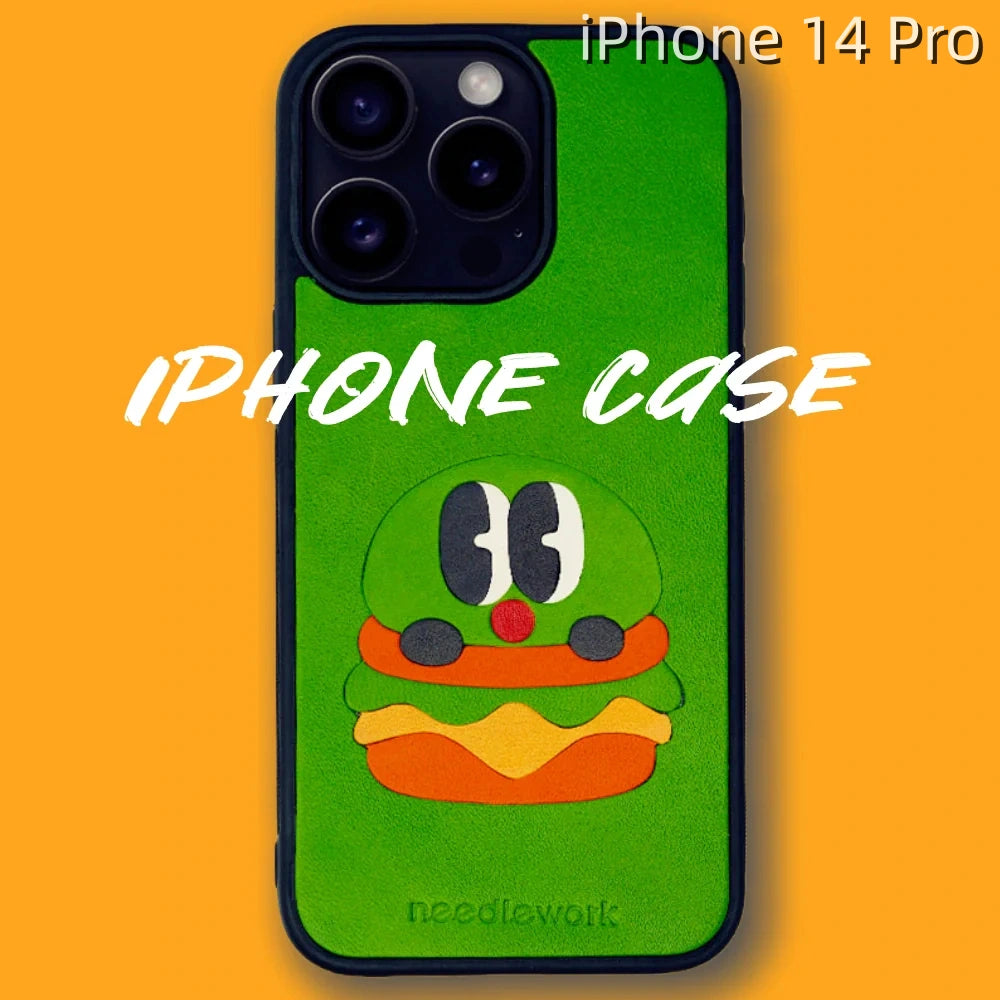 iPhone 14 Pro Leather Case | with Hand Made Hamburger Design