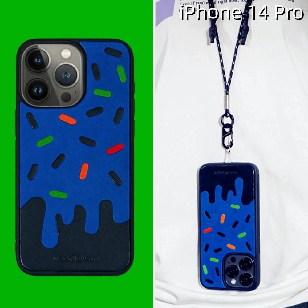 iPhone 14 Pro Leather Case | with Hand Made Ice Cream Design
