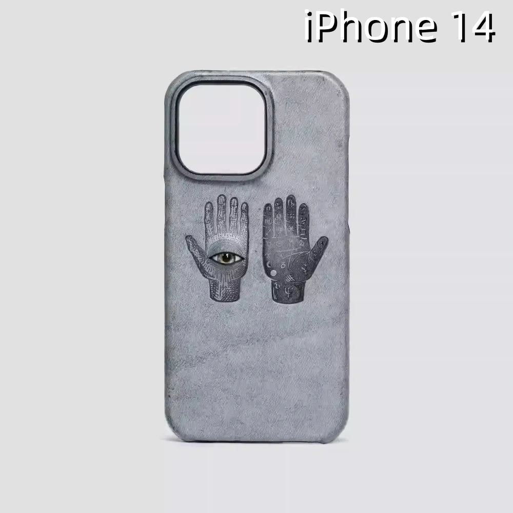 iPhone 14 Leather Case | with 3D Eye and Hand Pattern