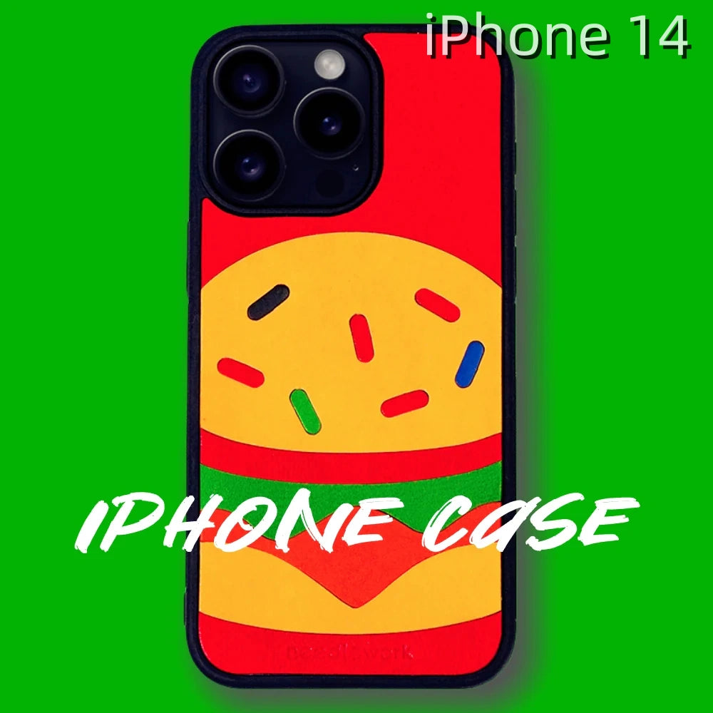 iPhone 14 Leather Case | with Hand Made Hamburger Design