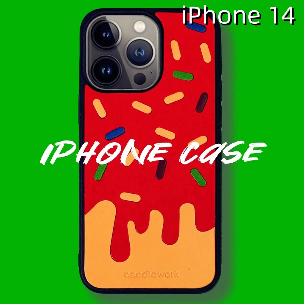 iPhone 14 Leather Case | with Hand Made Ice Cream Design