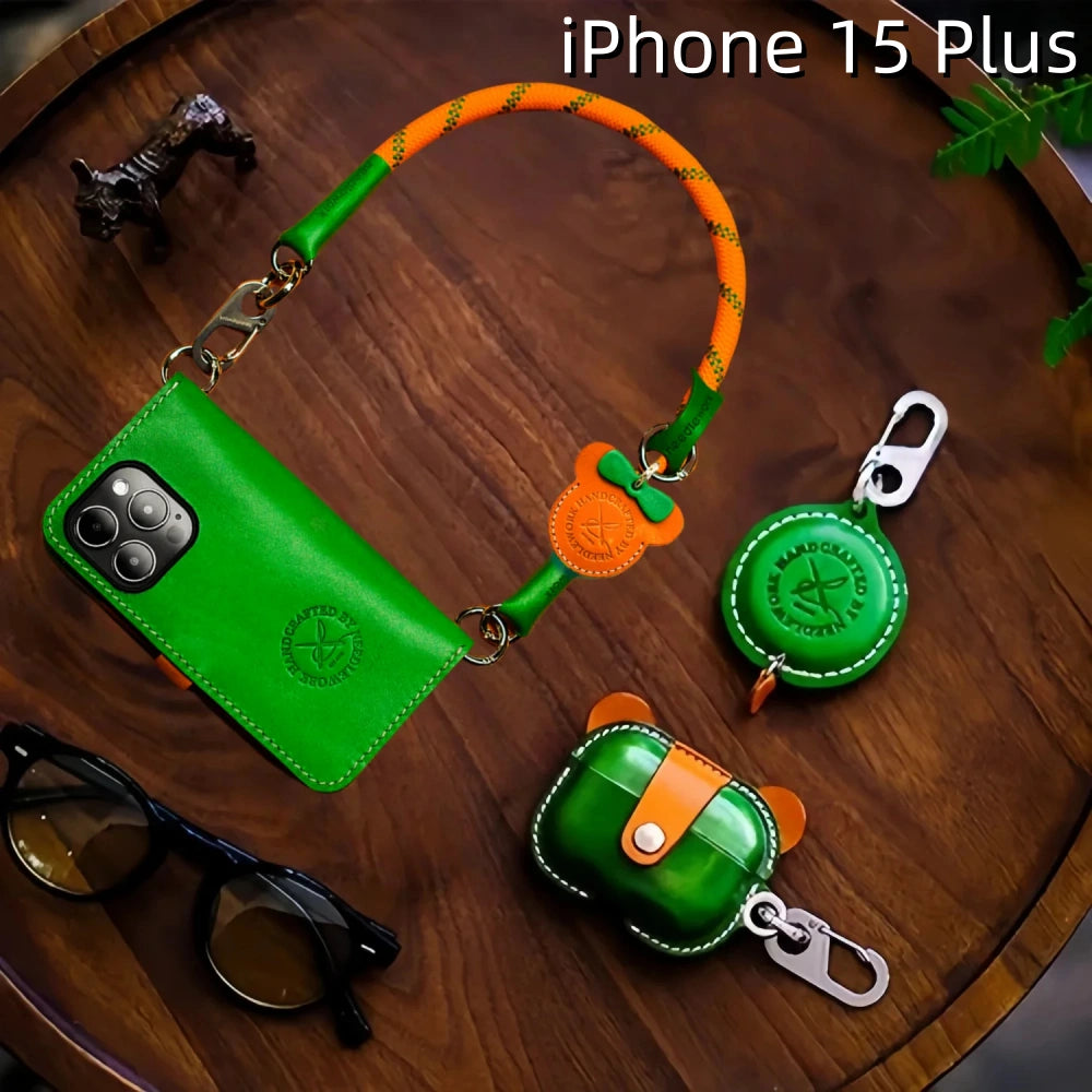 iPhone 15 Plus Leather Max Case | with Strap and Flip Wallet