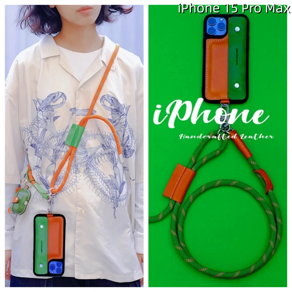 iPhone 15 Pro Max Leather Case | with Strap Card and Wallet