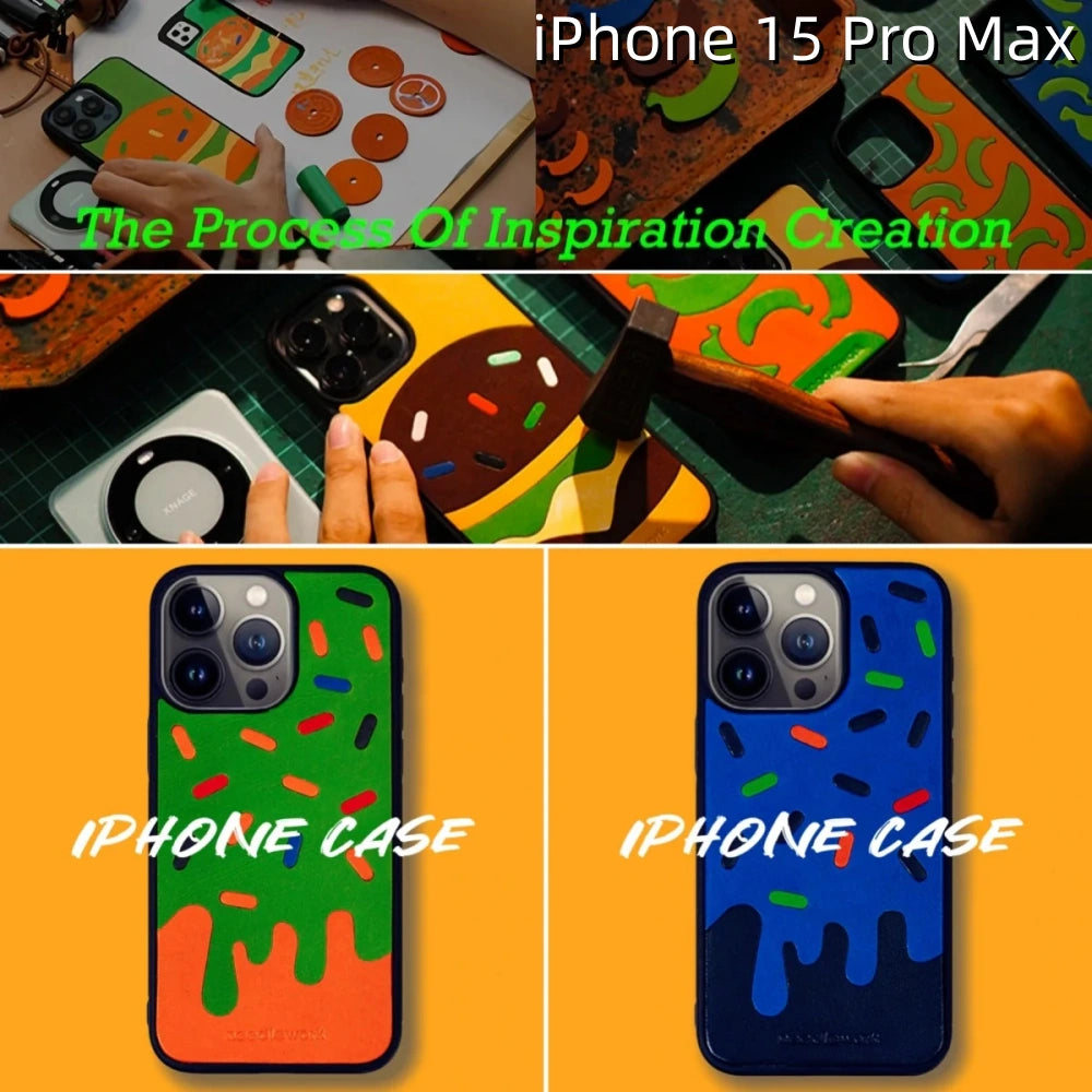 iPhone 15 Pro Max Leather Case | with Hand Made Ice Cream Design