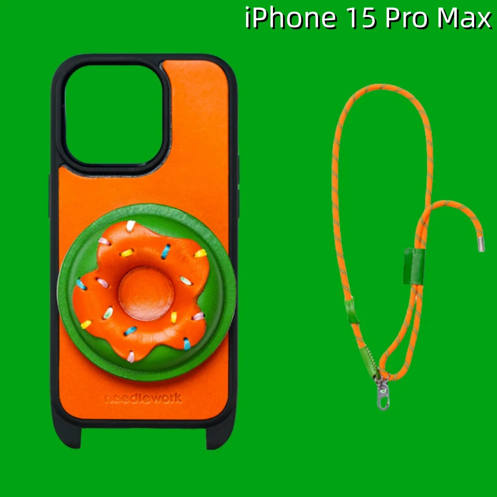 iPhone 15 Pro Max Leather Case | with Strap Crossbody and Donut Design