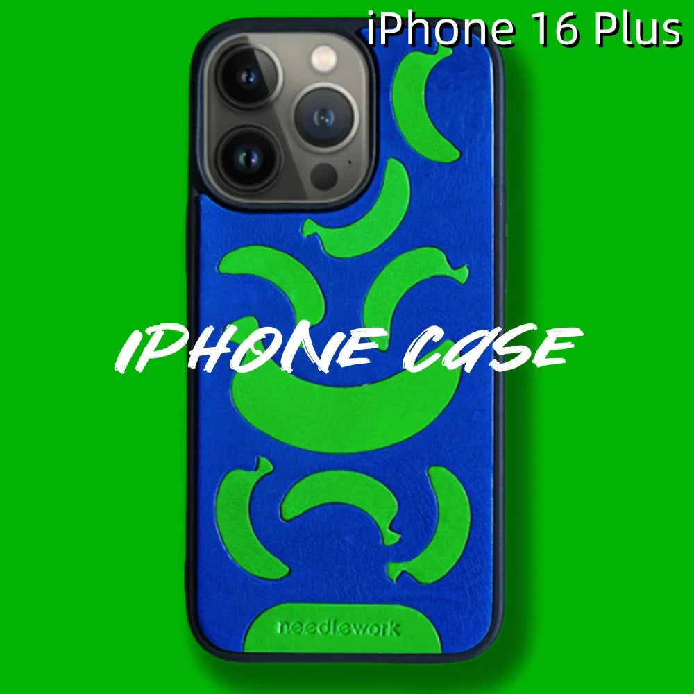 iPhone 16 Plus Leather Case | with Hand Made Banana Design