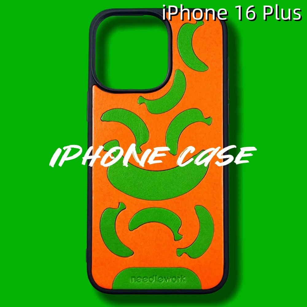 iPhone 16 Plus Leather Case | with Hand Made Banana Design