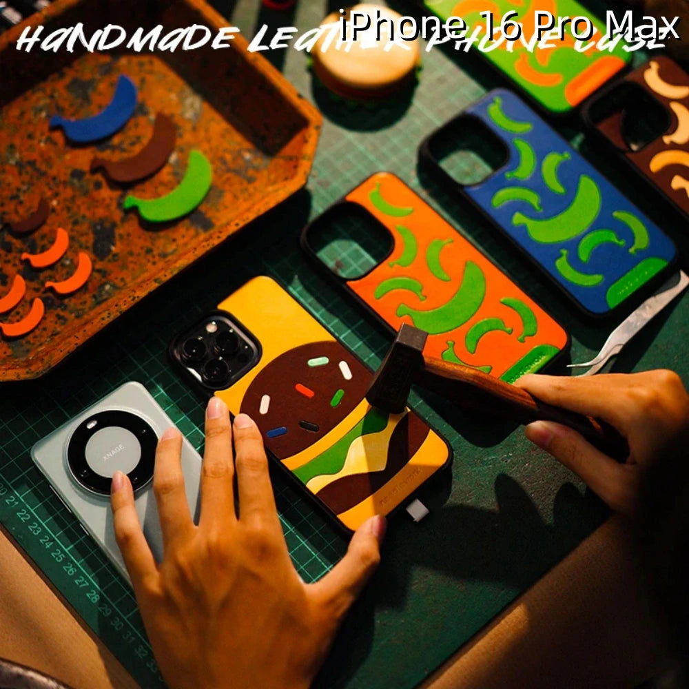iPhone 16 Pro Max Leather Case | with Hand Made Ice Cream Design