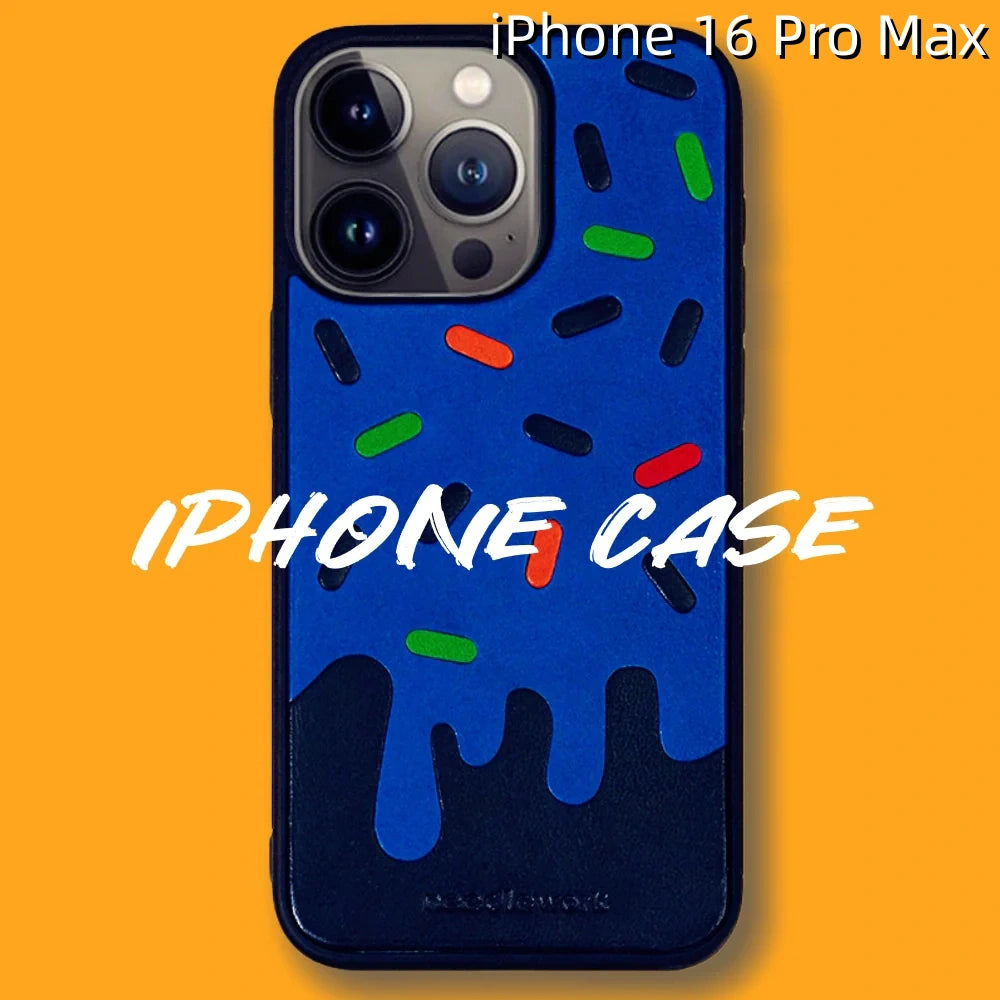 iPhone 16 Pro Max Leather Case | with Hand Made Ice Cream Design