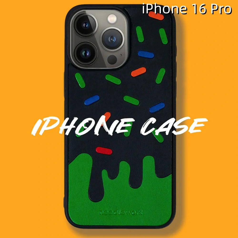 iPhone 16 Pro Leather Case | with Hand Made Ice Cream Design