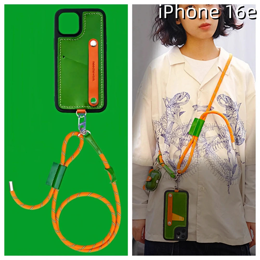 iPhone 16e Leather Case | with Strap and Card Holder