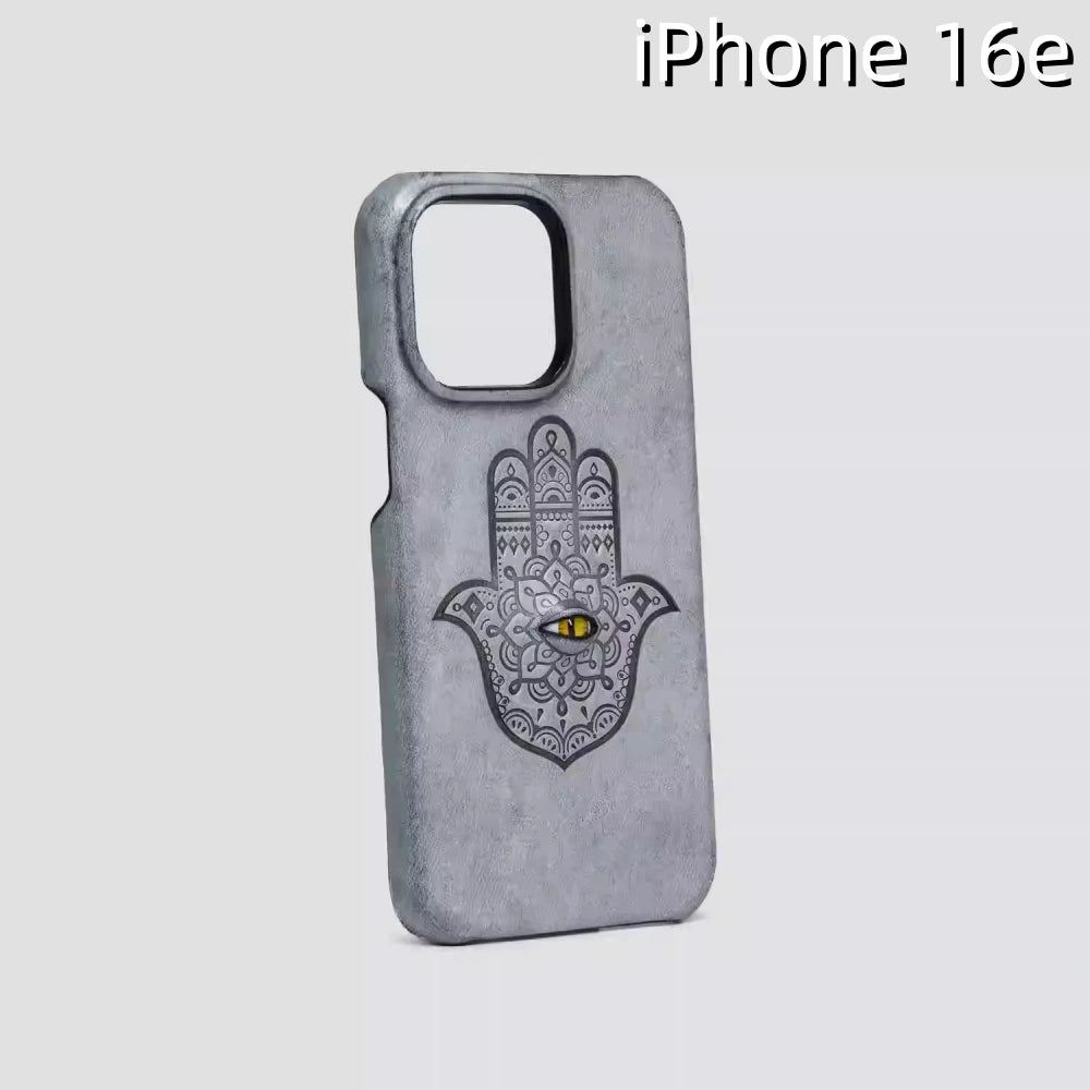 iPhone 16e Leather Case | with 3D Eye and Hand Pattern
