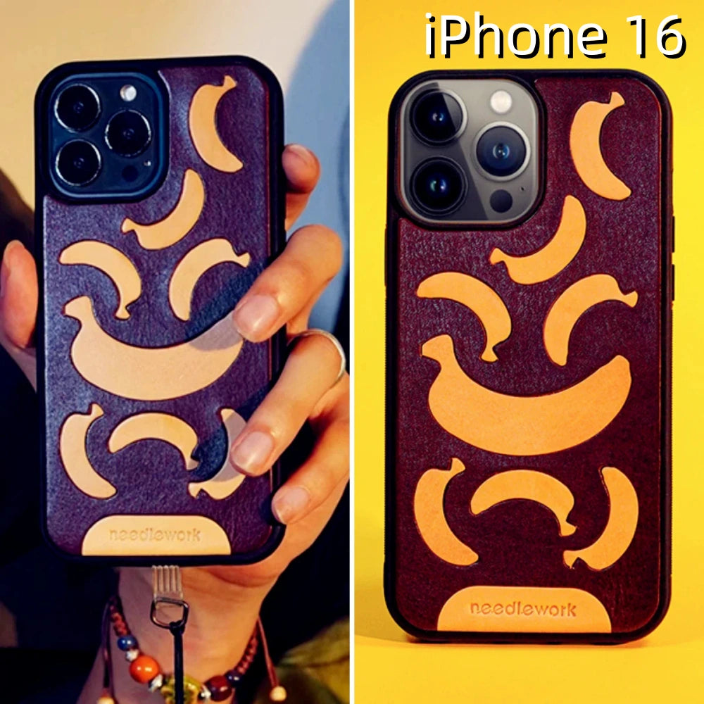 iPhone 16 Leather Case | with Hand Made Banana Design