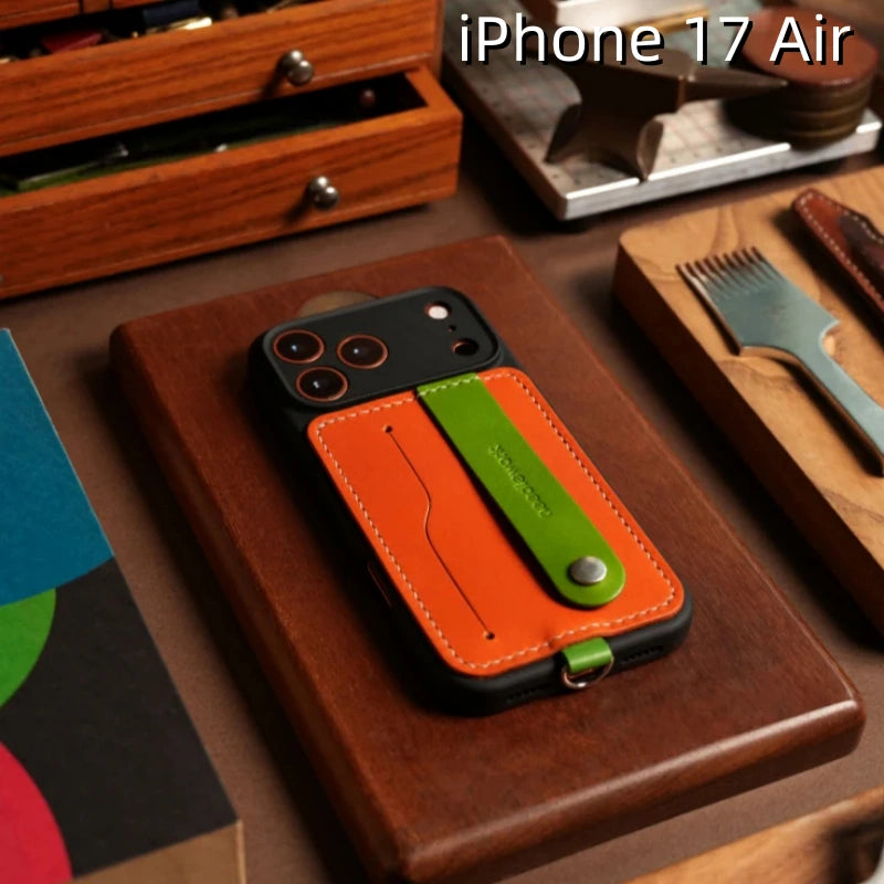 iPhone 17 Air レザーケース | 取り外し可能なストラップとカードホルダー付き