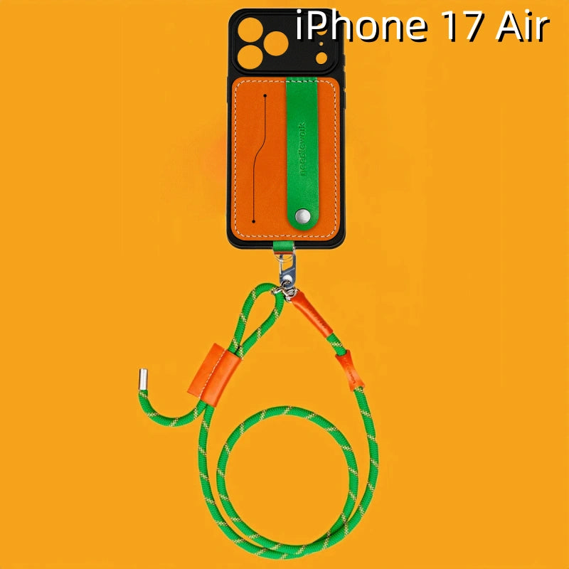 iPhone 17 Air レザーケース | 取り外し可能なストラップとカードホルダー付き