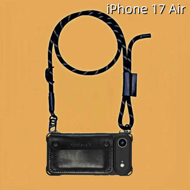 iPhone 17 Air レザーケース | 取り外し可能なストラップとウォレット付き