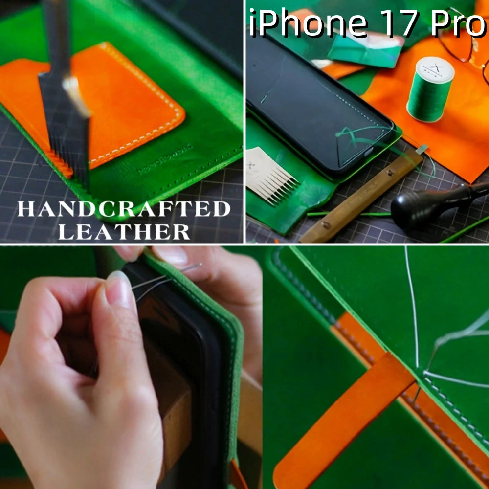 iPhone 17 Pro Leather Case | with Strap and Flip Wallet