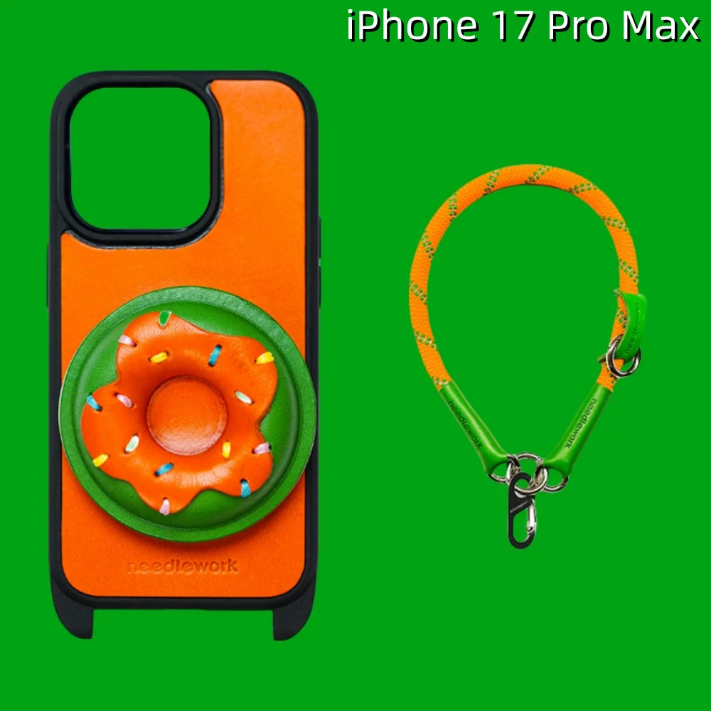 iPhone 17 Pro Max Leather Case | with Removable Handle Strap and Donut Design