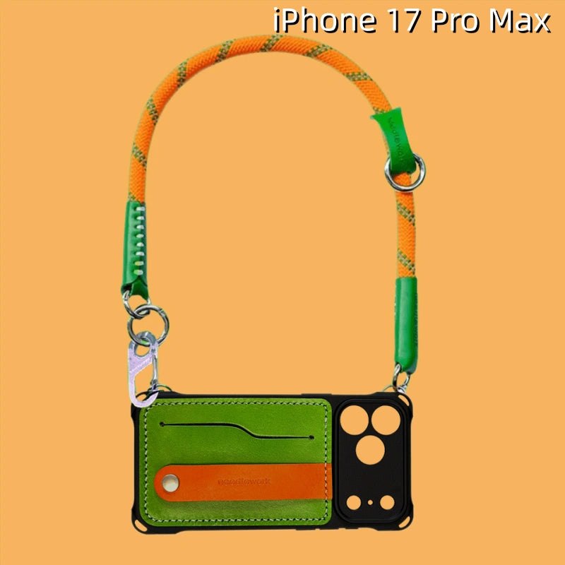 iPhone 17 Pro Max レザーケース | カードホルダーと取り外し可能なストラップ付き