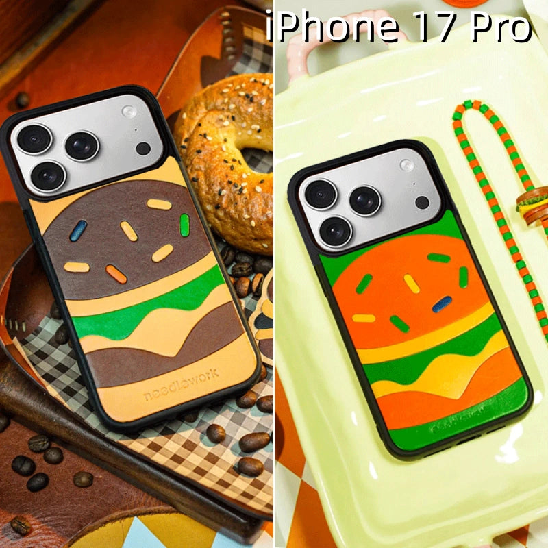 iPhone 17 Pro Leather Case | with Hand Made Hamburger Design