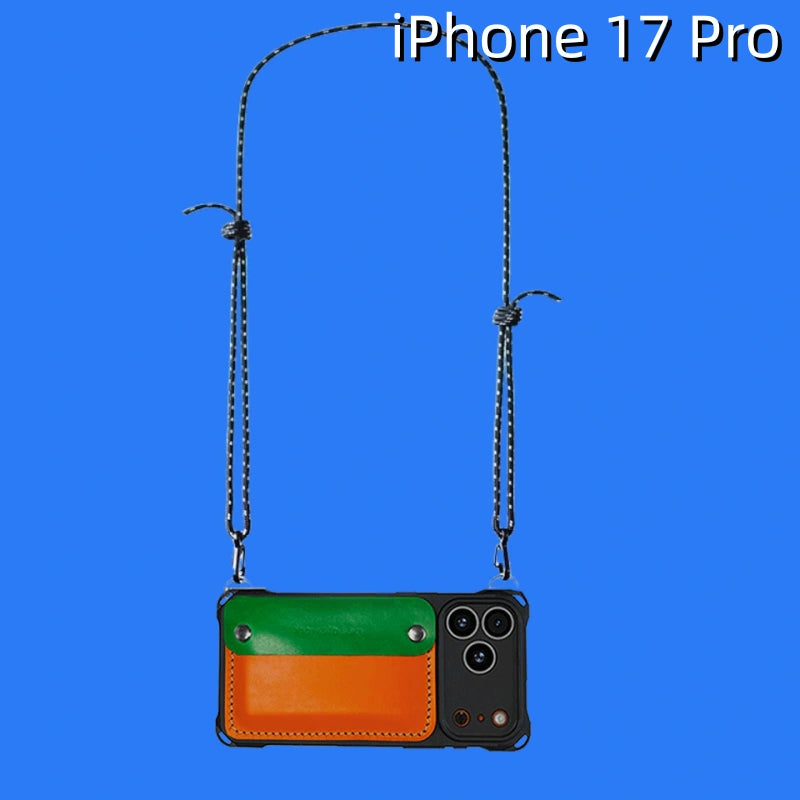 iPhone 17 Pro Leather Case | with Removable Strap Crossbody and Wallet