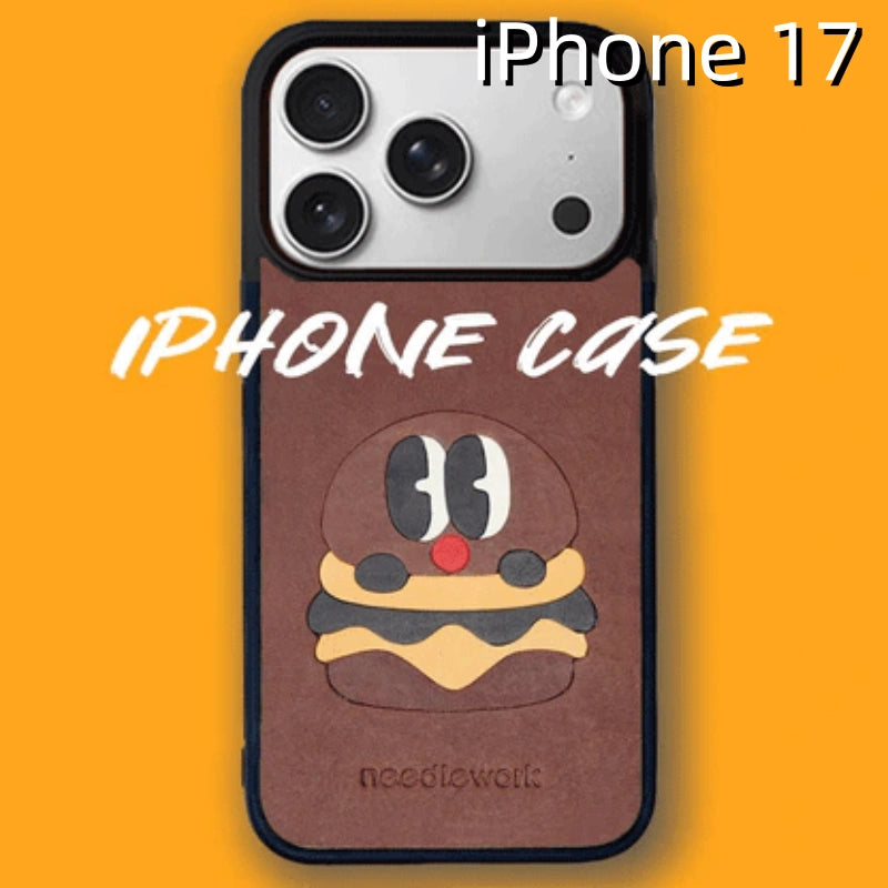 iPhone 17 Leather Case | with Hand Made Hamburger Design