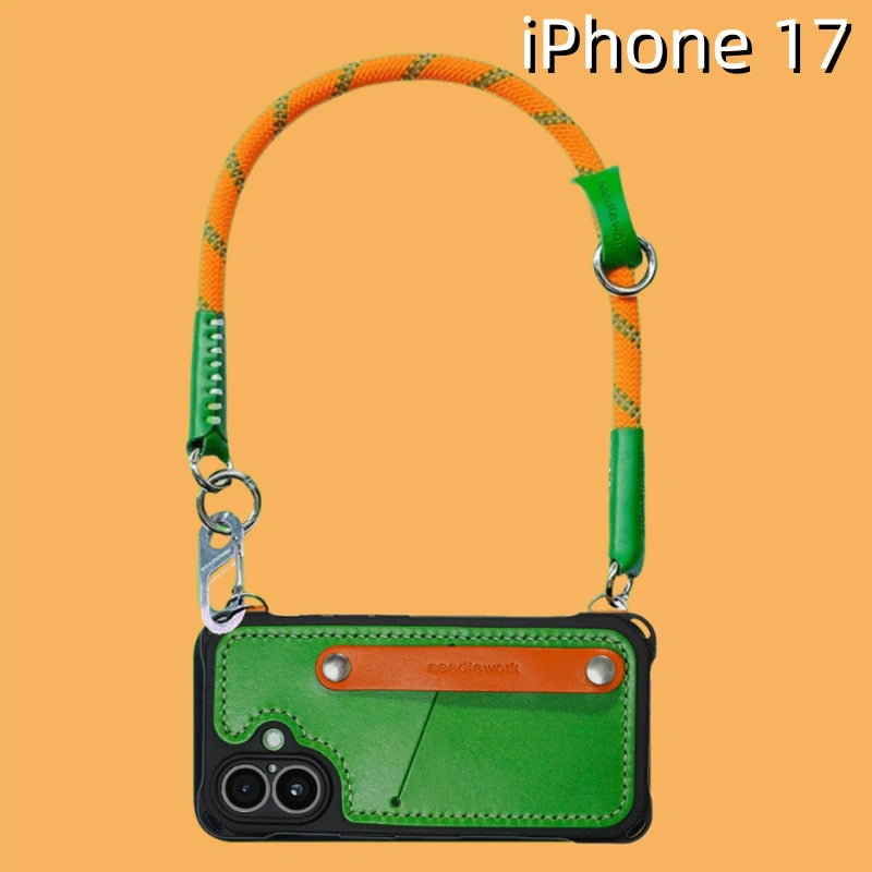 iPhone 17 Leather Case | with Card Holder and Removable Strap