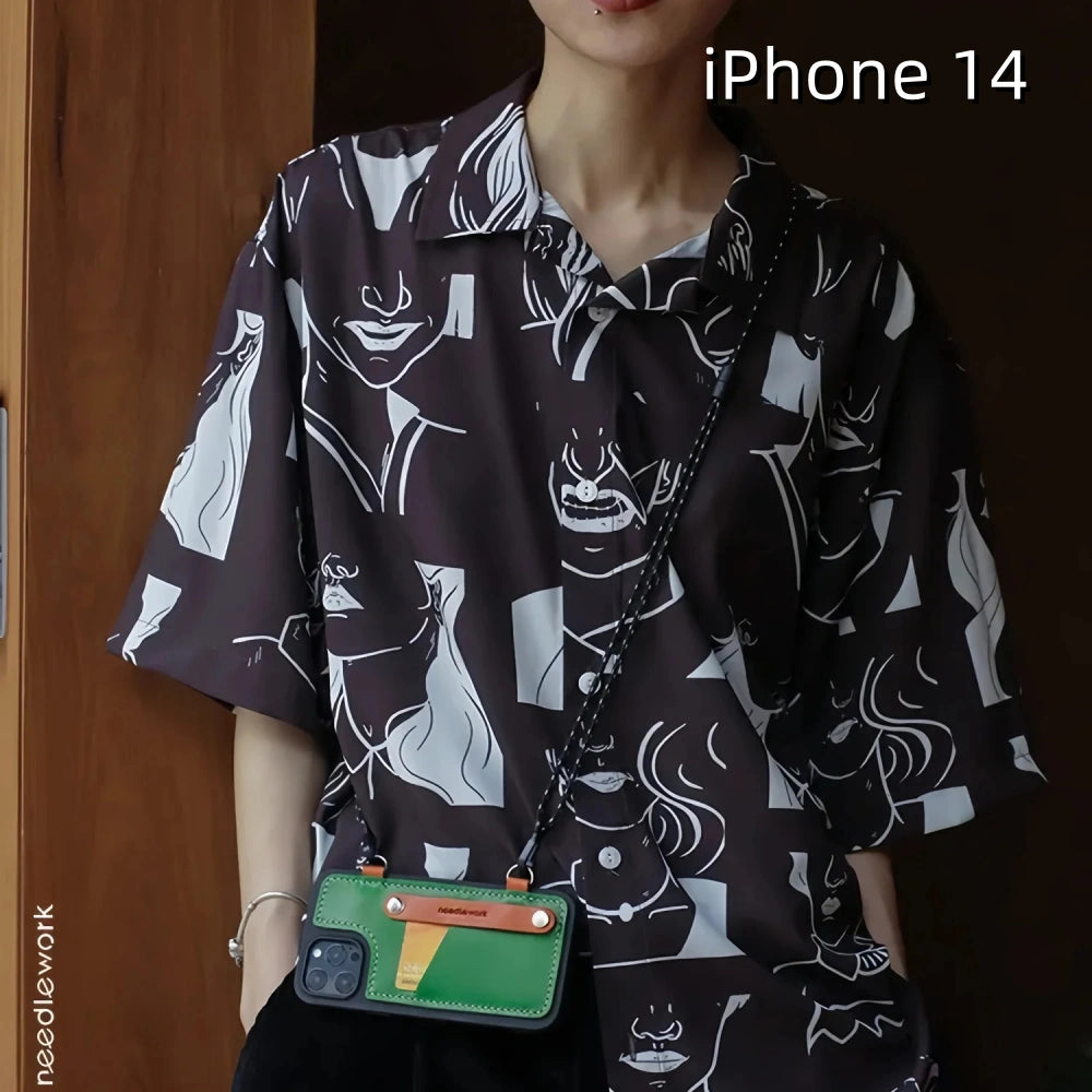 iPhone 14 Leather Case | with Strap Crossbody and Card Holder