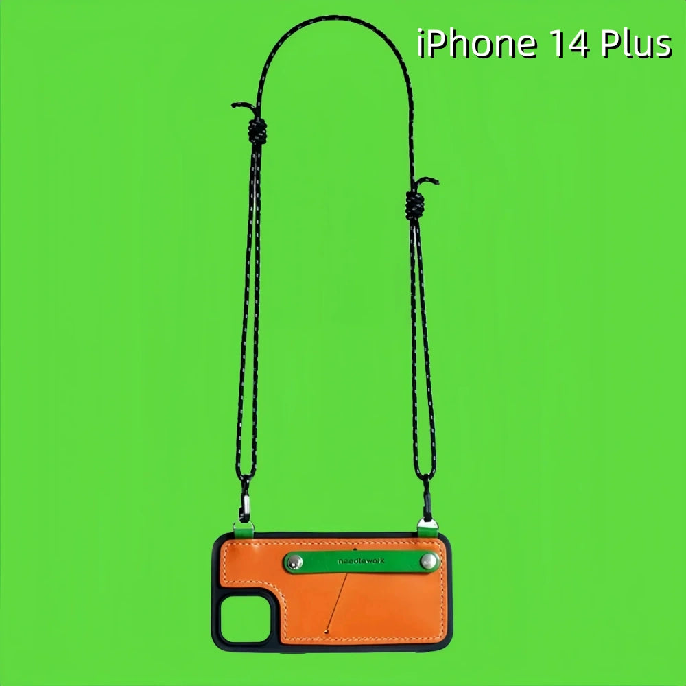 iPhone 14 Plus Case | Leather Strap Crossbody Card